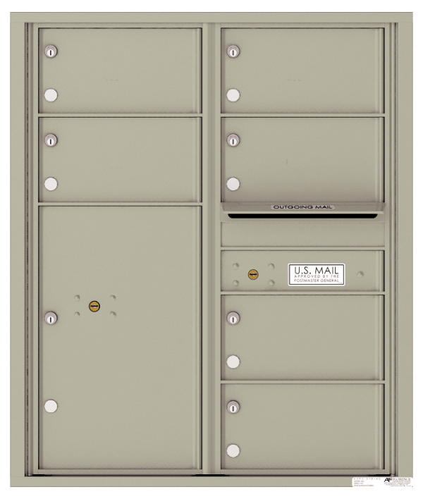 6 Door 4C Horizontal Mailbox with 1 Parcel Locker and 1 Outgoing Mail Slot