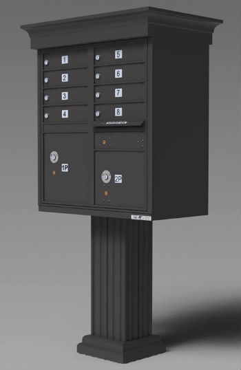 Pedestal cluster mailbox for new apartment complex development
