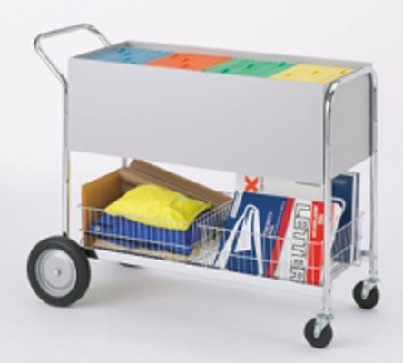 Long Solid Metal Mail Cart with 10-inch Rear Tires