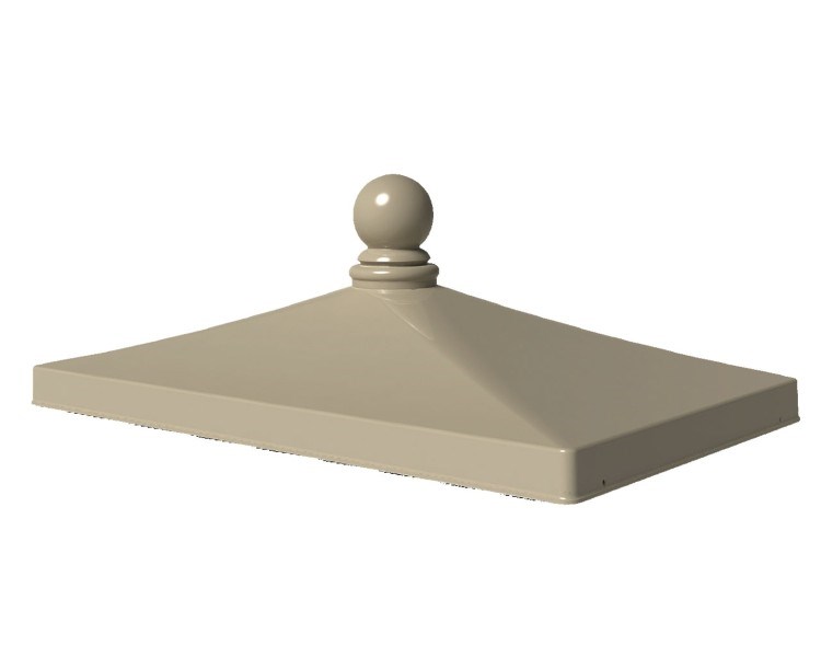 Decorative mailbox roof cap with ball finial in Sandstone finish