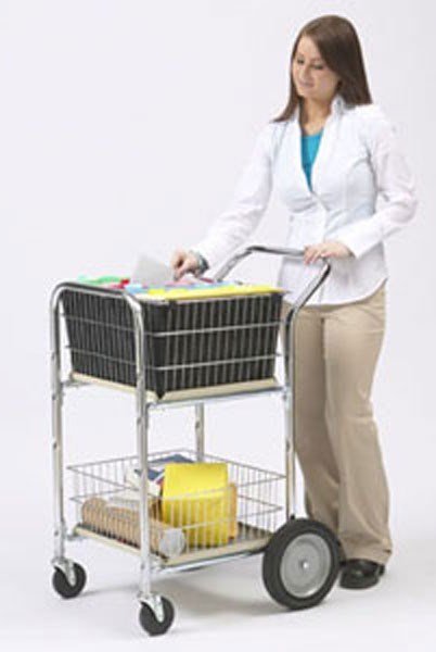 Compact Dual Handle Wire Basket Cart with 10" Rear Tires