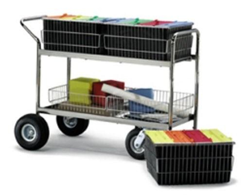 Long Wire-Basket Mail Cart With Air Tire