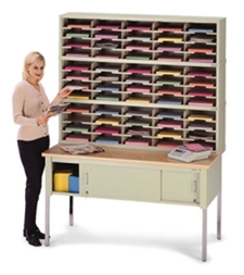 60” Wide Mail Sorter - 60 Pockets (11 1/2"W x 12 3/4"D) w/Table