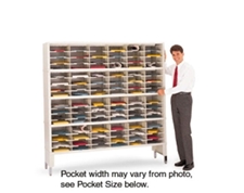 72” Wide Mail Sorter – 112 Pockets (9 1/2"W x 12 3/4"D) w/ Open Leg Riser