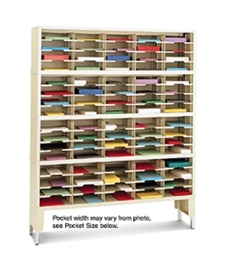 60” Wide Mail Sorter – 96 Pockets (9 1/2"W x 12 3/4"D) w/Open Leg Riser