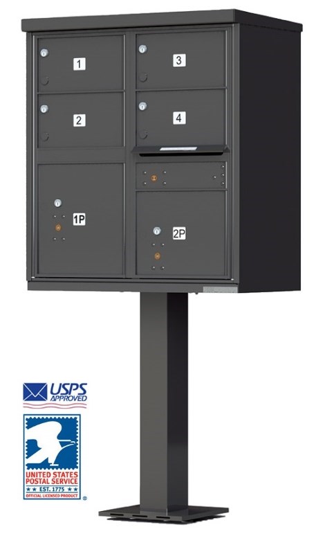 4 Door Cluster Mailbox with Pedestal 1570-4T5-BK