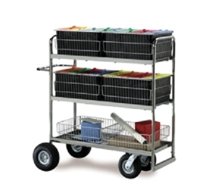 Long Triple Decker Mail Cart with Baskets