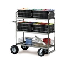 Long Triple Decker Mail Cart with Baskets