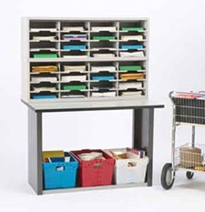 48”Wide Mail Sorter – 32 Pockets (11 1/2"W) w/ Table & Tote Sorting