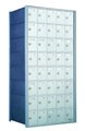Tall metal locker with multiple small compartments and blue sides.