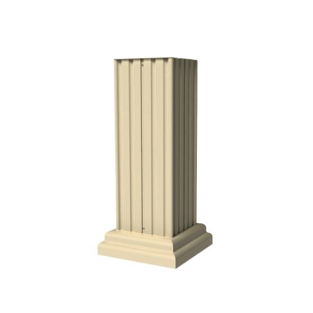 Beige fluted pedestal with a square base and vertical grooves.