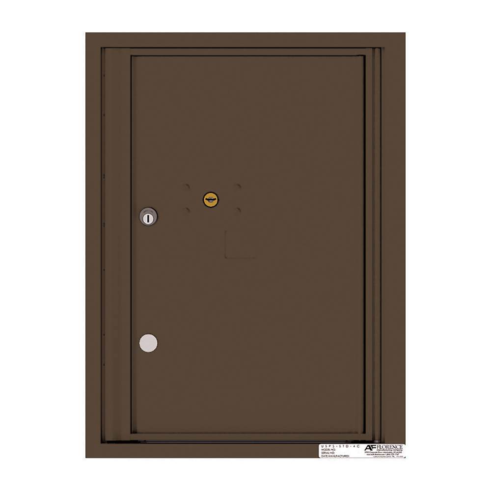 Brown metal access panel with lock and label at the bottom right corner.