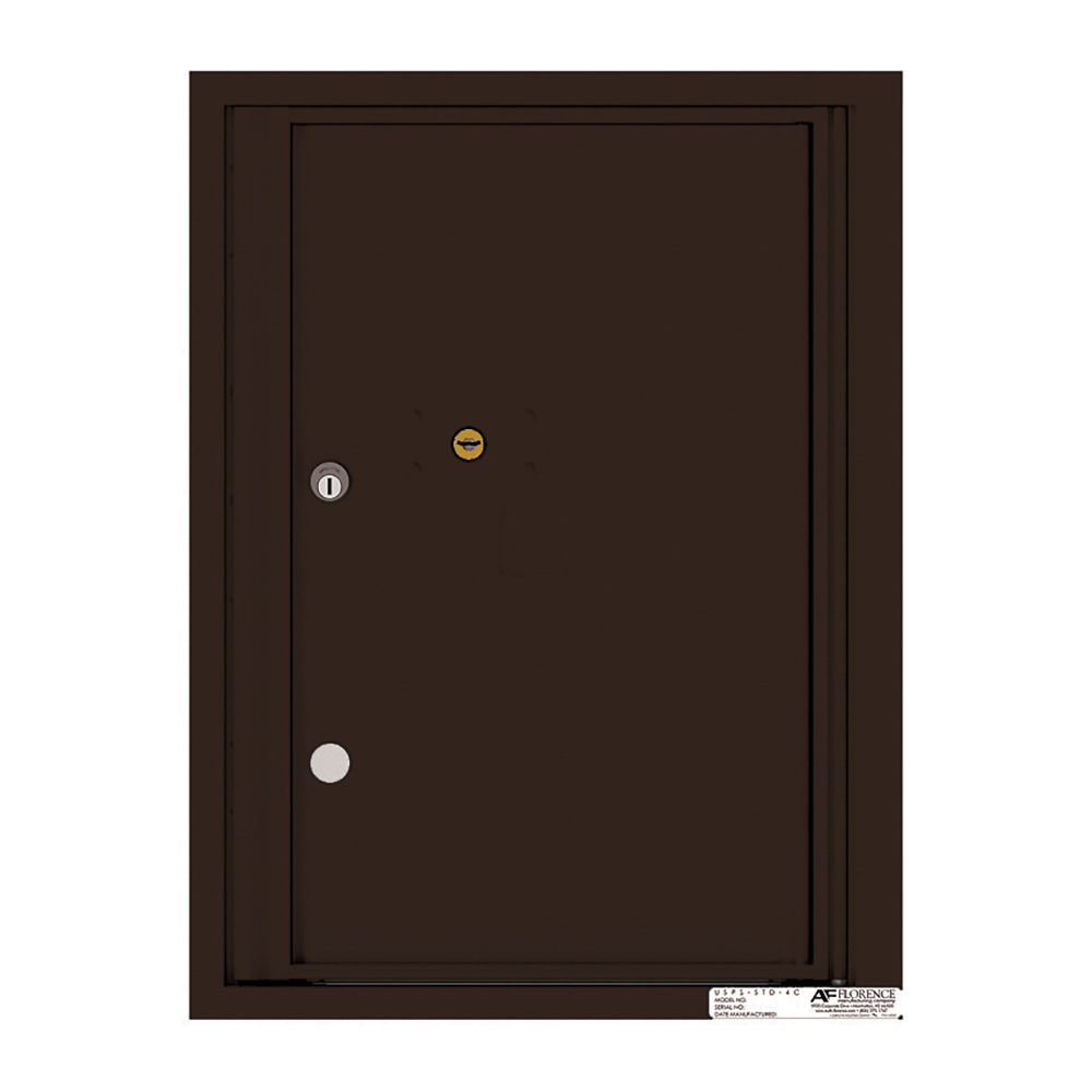 Brown metal security door with peephole and two locks, front view.