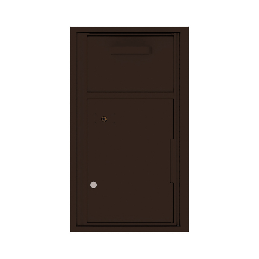Dark brown wall-mounted mailbox with a mail slot and lockable compartment.