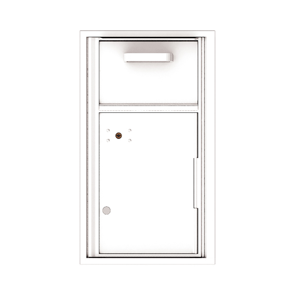 White recessed wall-mounted mailbox with mail slot and lockable door.