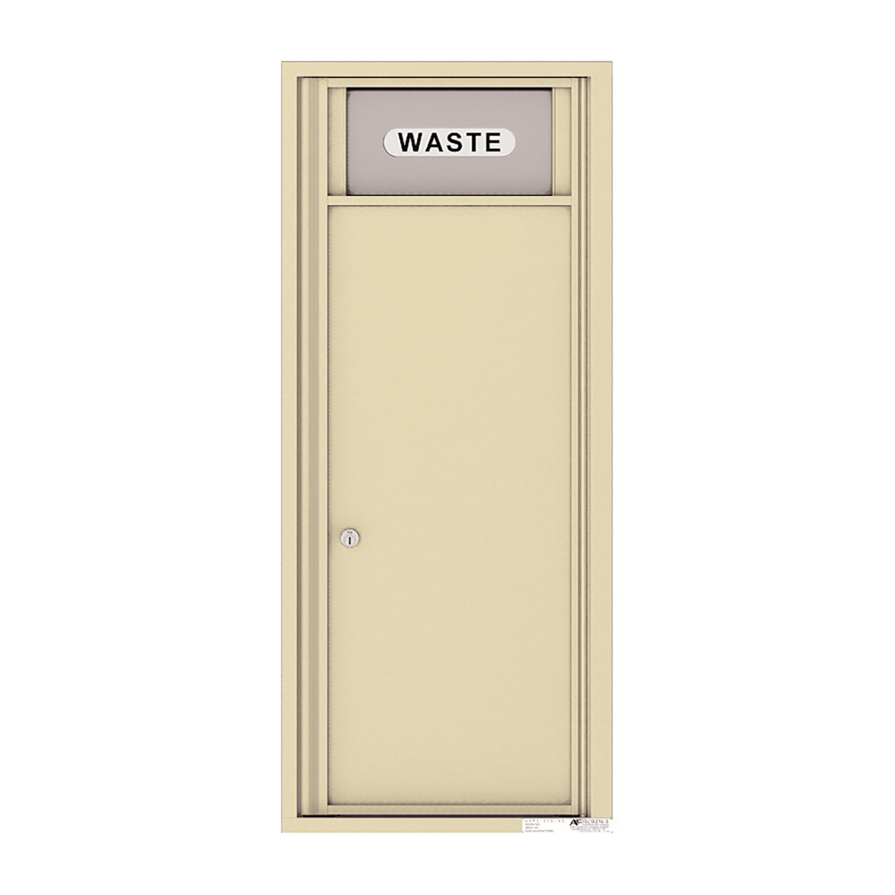 Beige wall-mounted waste disposal unit with a lockable door.