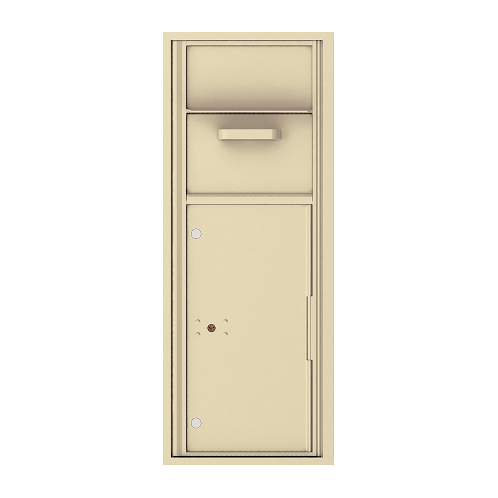 Beige wall-mounted mailbox with a mail slot and lockable compartment.