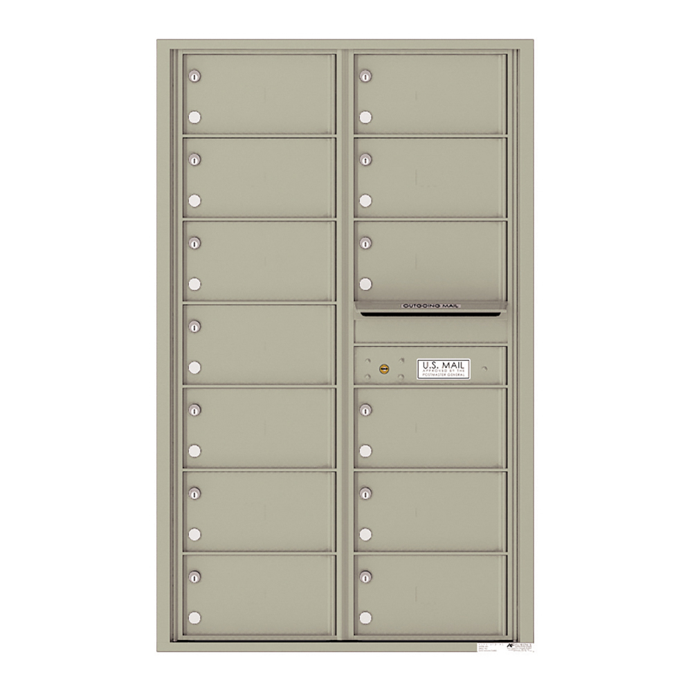 Cluster mailbox unit with multiple compartments and an outgoing mail slot.