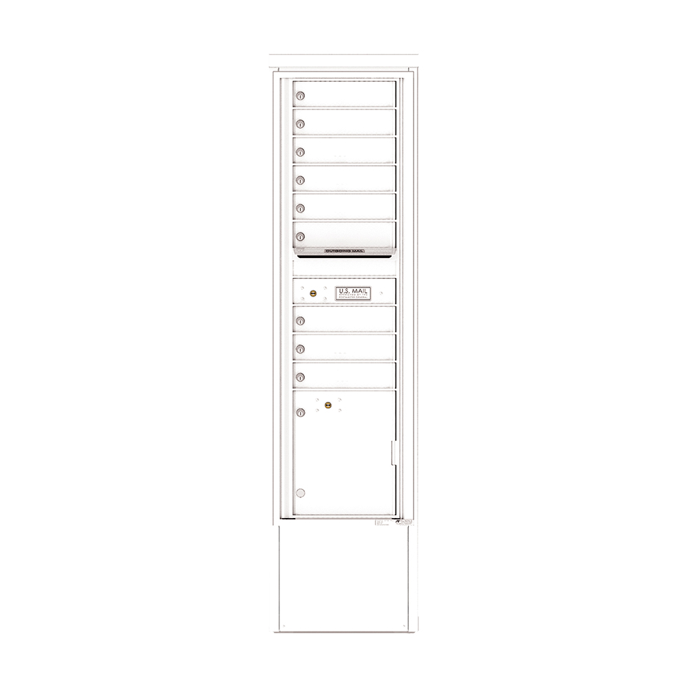 Tall white multi-unit mailbox with multiple compartments and a U.S. Mail slot.
