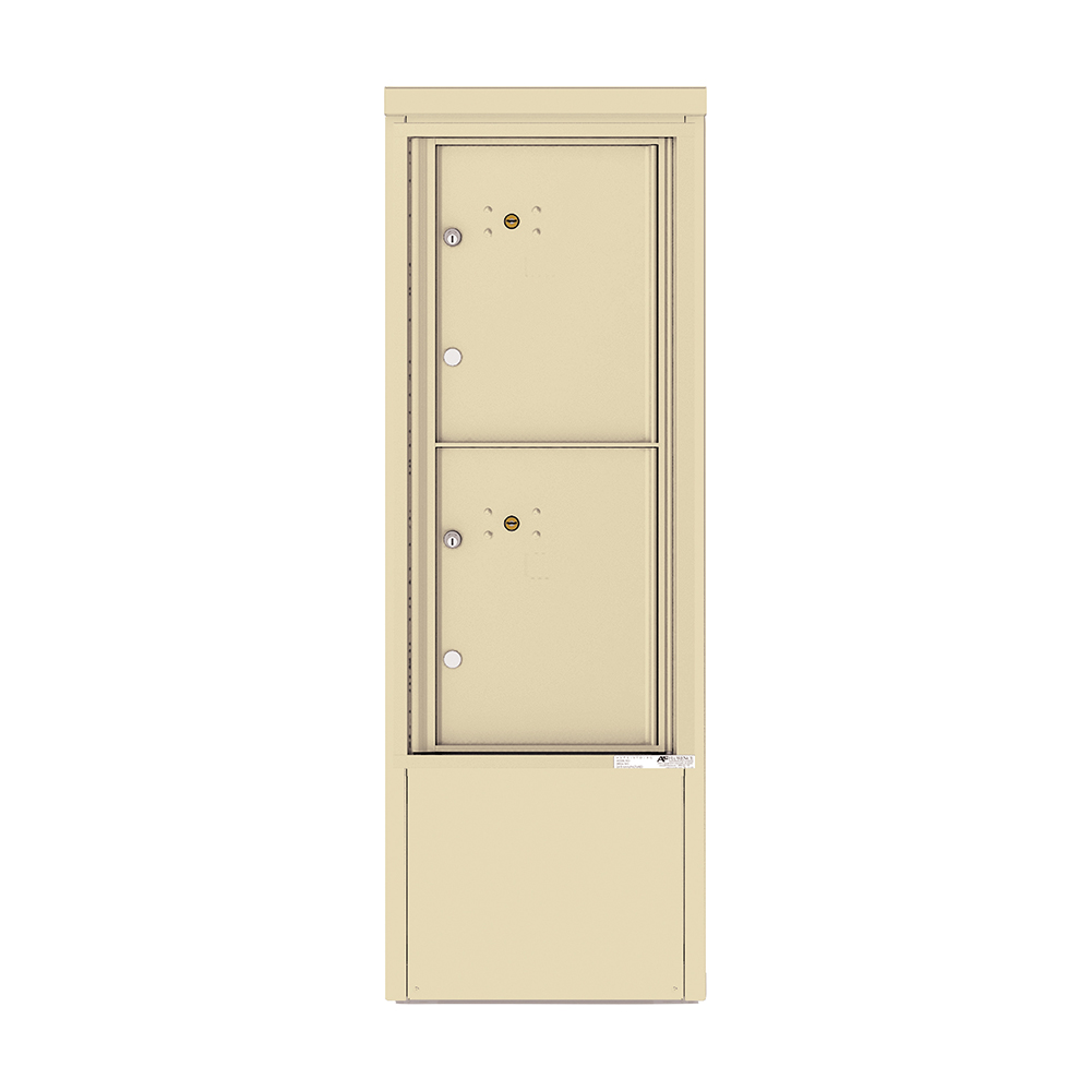 Beige vertical mailbox with two compartments and locks.
