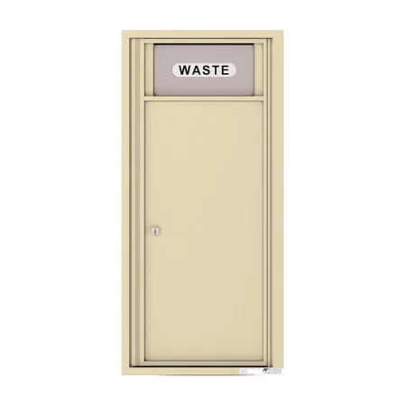 Beige wall-mounted waste disposal unit with lockable door.