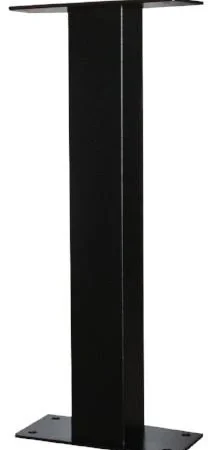 Black metal table leg with a rectangular base and top plate.