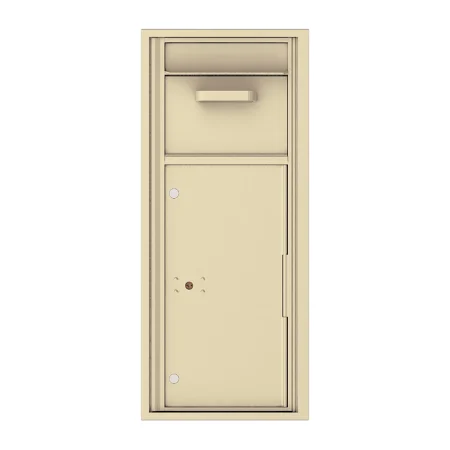 Beige wall-mounted mailbox with a mail slot and lockable compartment.