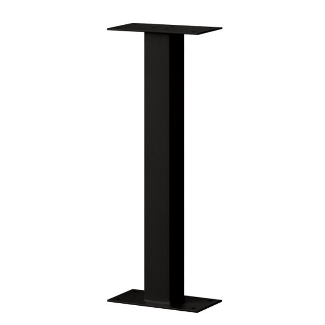 Black metal table leg with a rectangular base and top plate, designed for sturdy support.